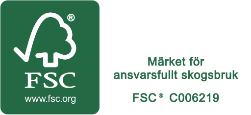 FSC logotyp och text "Märket för ansvarsfullt skogsbruk"