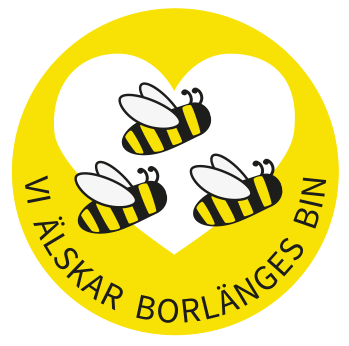 Symbol med tre bin, ett hjärta och texten Vi älskar Borlänges bin.