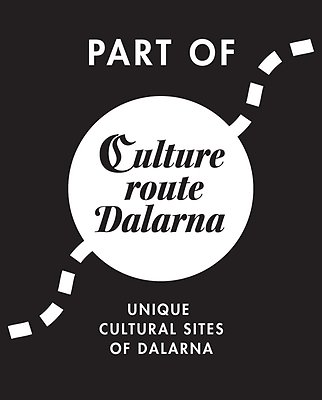 Svart logotyp med vit text där det står Part of Culture Route Dalarna, unique cultural sites of Dalarna