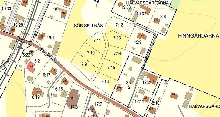 Karta med tomtindelning, Sellnäs