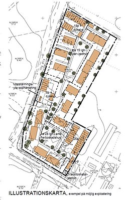 Skissen visar hur den planerade nybyggnationen i Alsbäck kan komma att se ut.